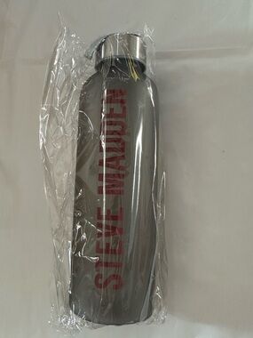 Steve Madden Silver Matte Water Bottle with Red Logo